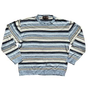 Vintage De Fursac striped blue, white and black knit crewneck sweater - Men's XL